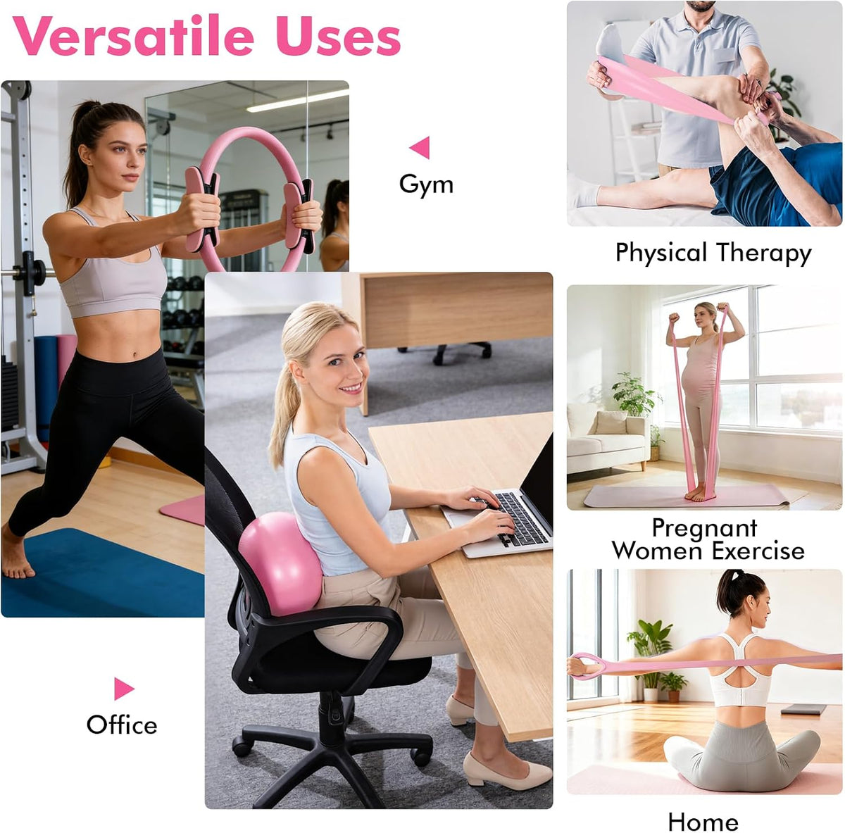 Pilates Equipment Kit for Women, Pink Ring Ball Bands, Home Workouts
