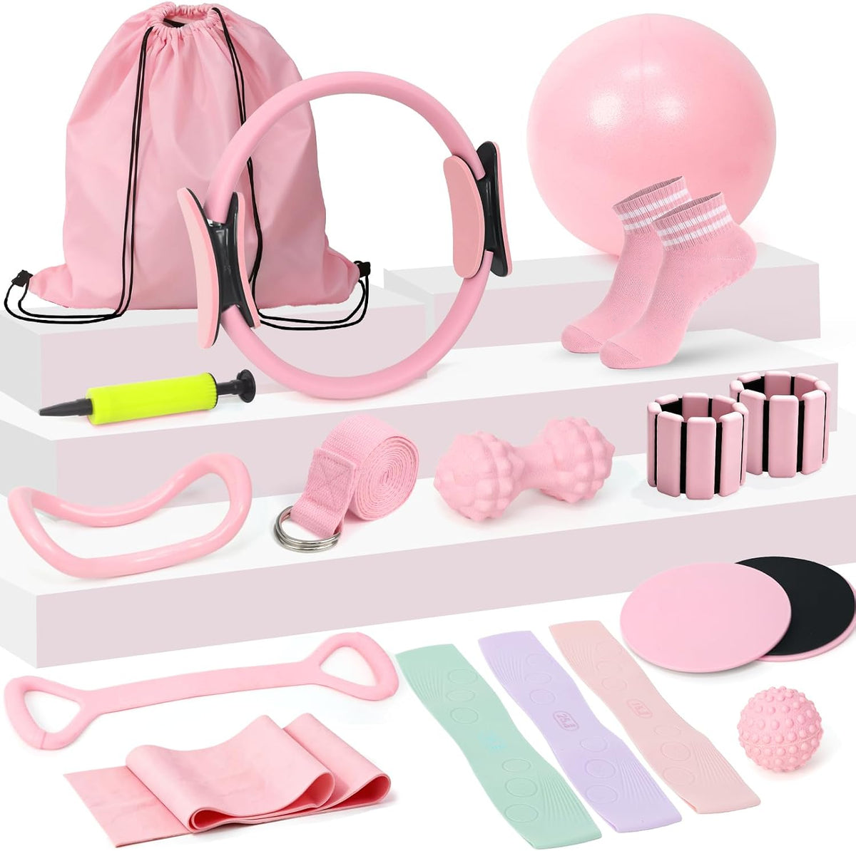 Pilates Equipment Kit for Women, Pink Ring Ball Bands, Home Workouts