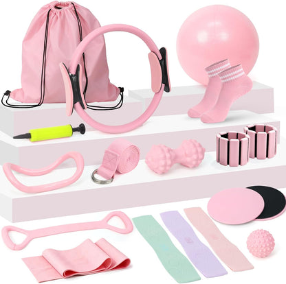 Pilates Equipment Kit for Women, Pink Ring Ball Bands, Home Workouts