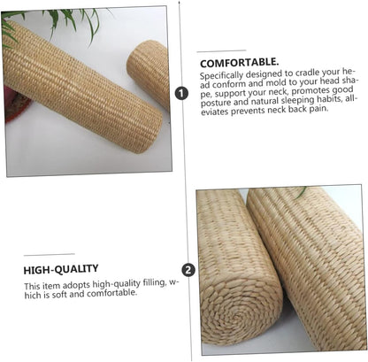 1pc Straw Cervical Pillow Neck Pillows for Travel Yoga Memory Bolster Pillow Sleeping Pillow Natural, 30x9cm, Beige