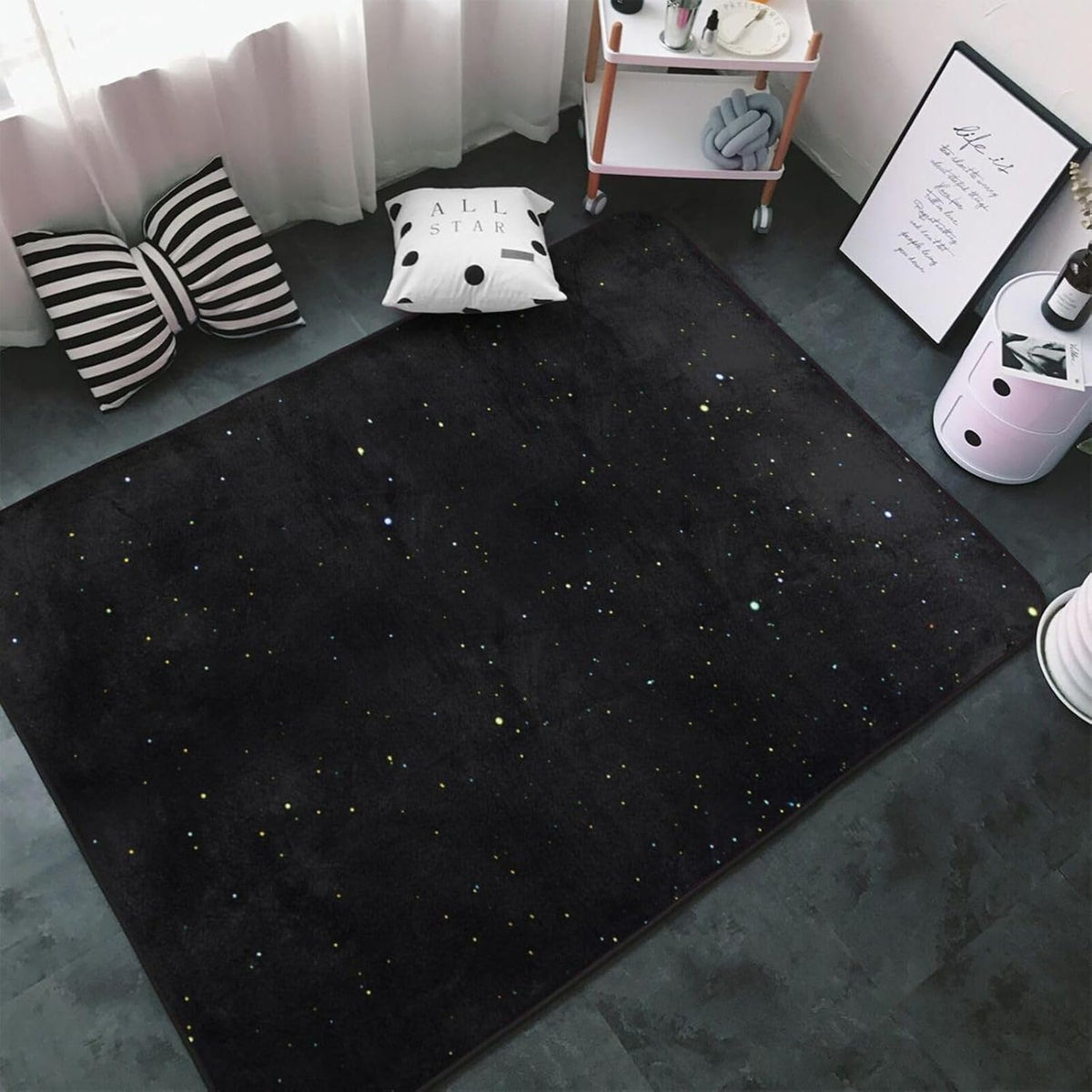 Black Starry Star Sky Large Carpet Rugs Washable Area Rugs Non-Slip Yoga Mat Bedroom Playroom Classroom Nursery Room Ultra Soft Indoor Carpet 39.5 X 59 Inch