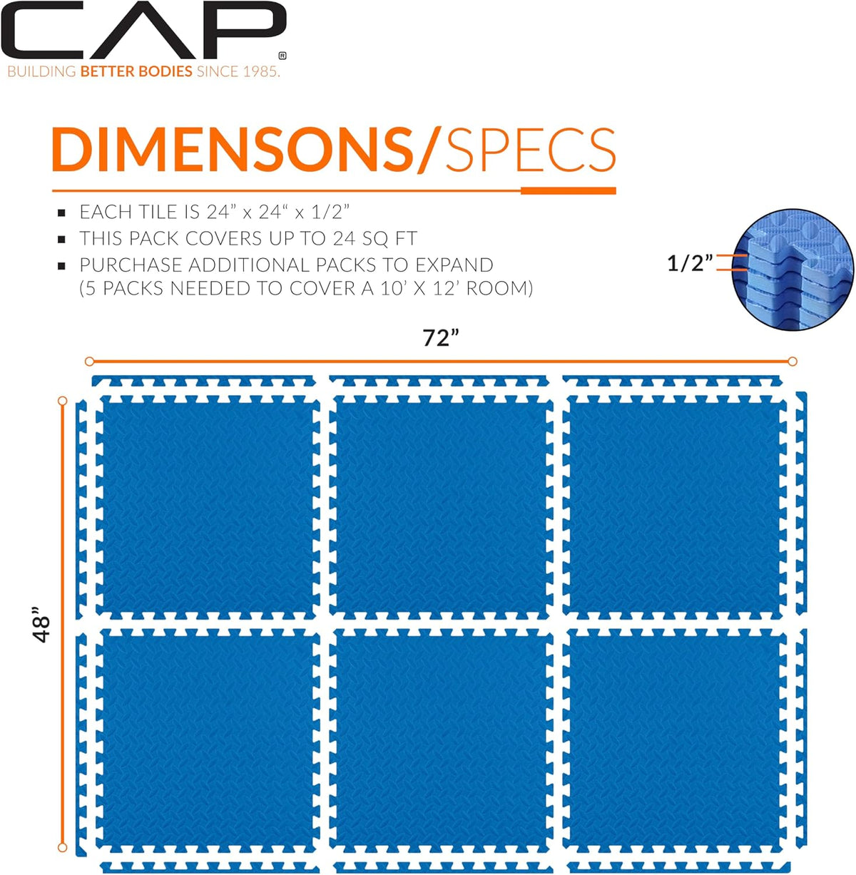 Puzzle Exercise Mats | 1/2” Thick EVA Interlocking Foam Tiles for Home Gym Flooring | Multiple Options