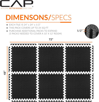 Puzzle Exercise Mats | 1/2” Thick EVA Interlocking Foam Tiles for Home Gym Flooring | Multiple Options