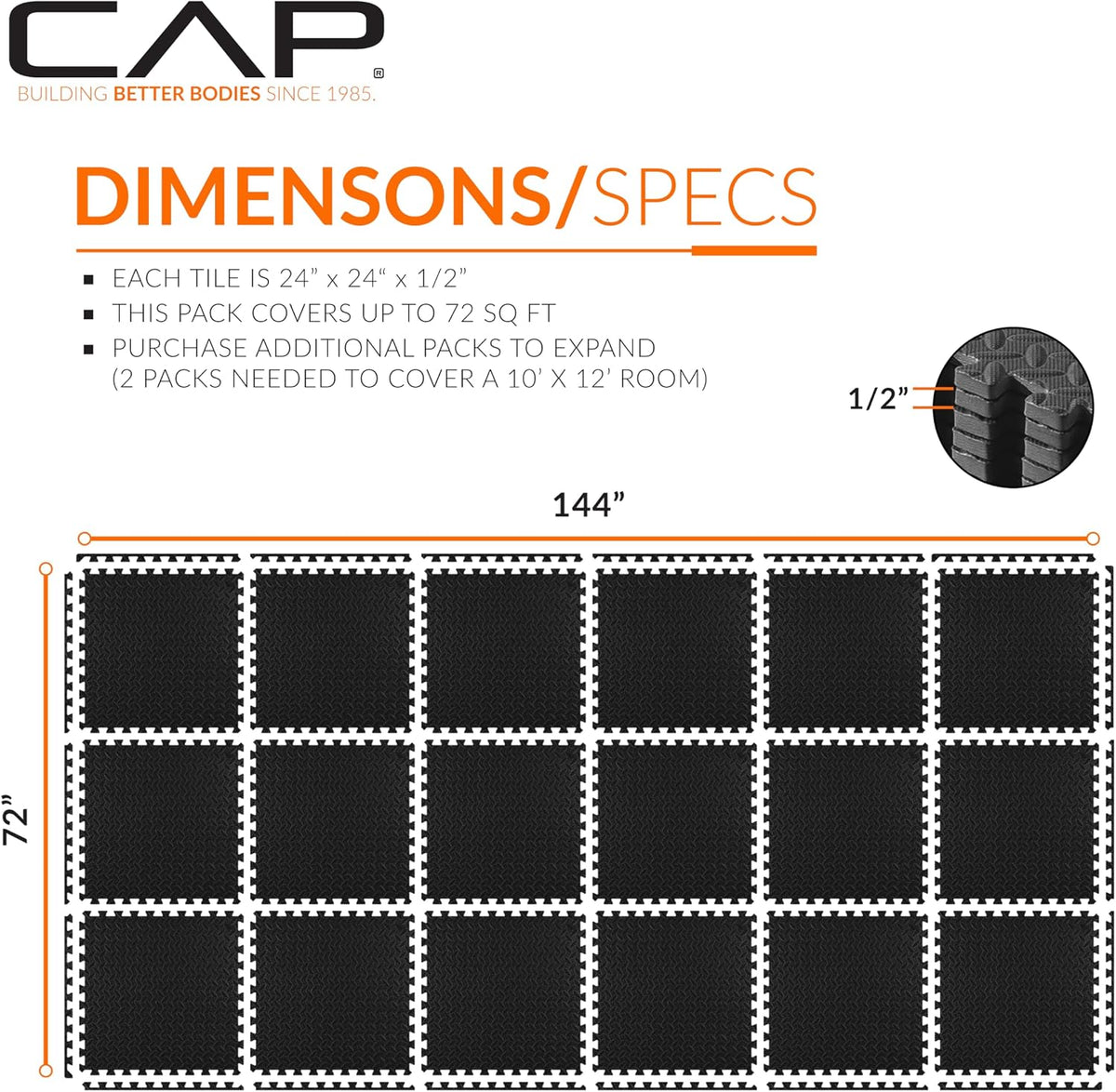 Puzzle Exercise Mats | 1/2” Thick EVA Interlocking Foam Tiles for Home Gym Flooring | Multiple Options