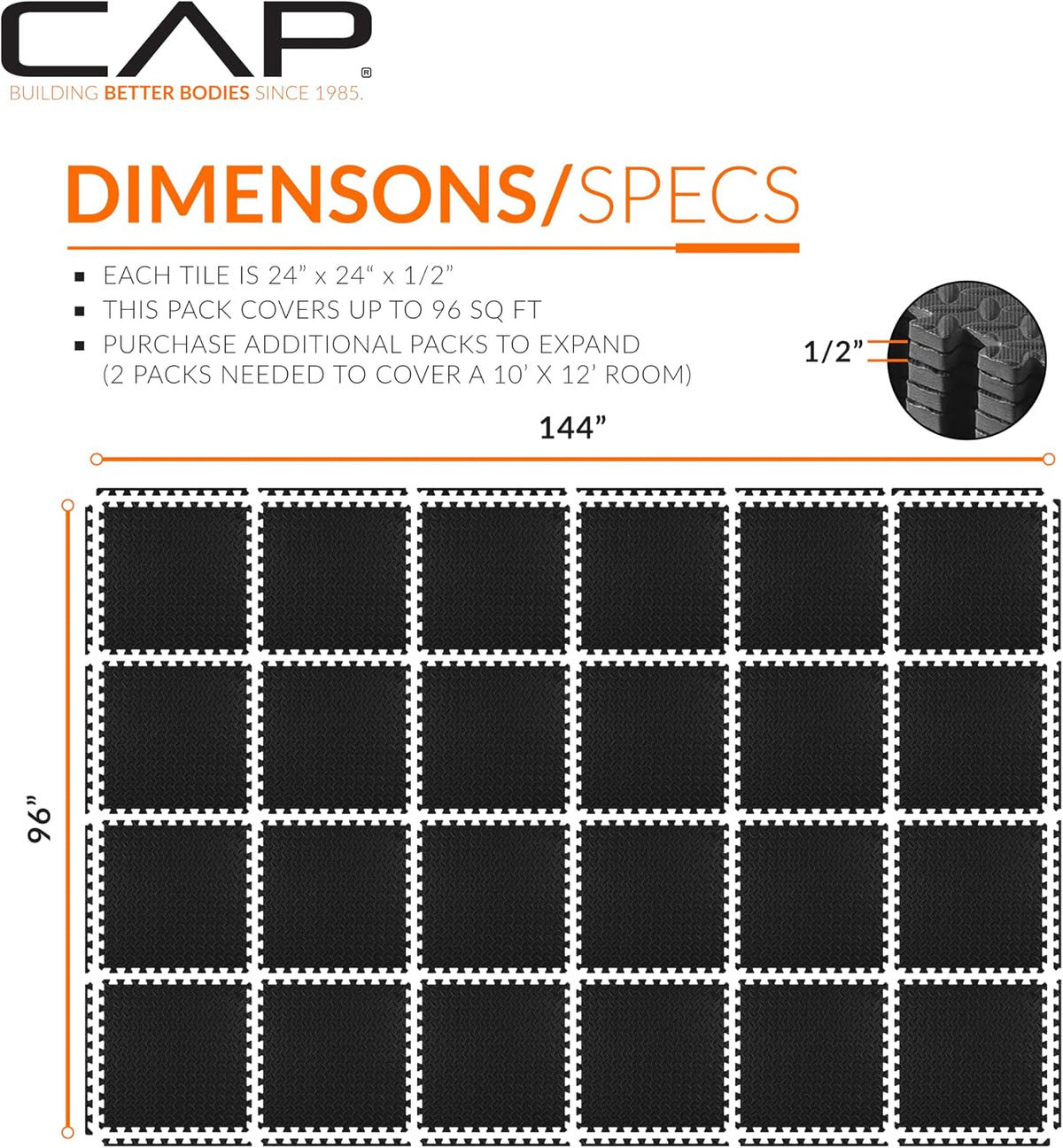 Puzzle Exercise Mats | 1/2” Thick EVA Interlocking Foam Tiles for Home Gym Flooring | Multiple Options
