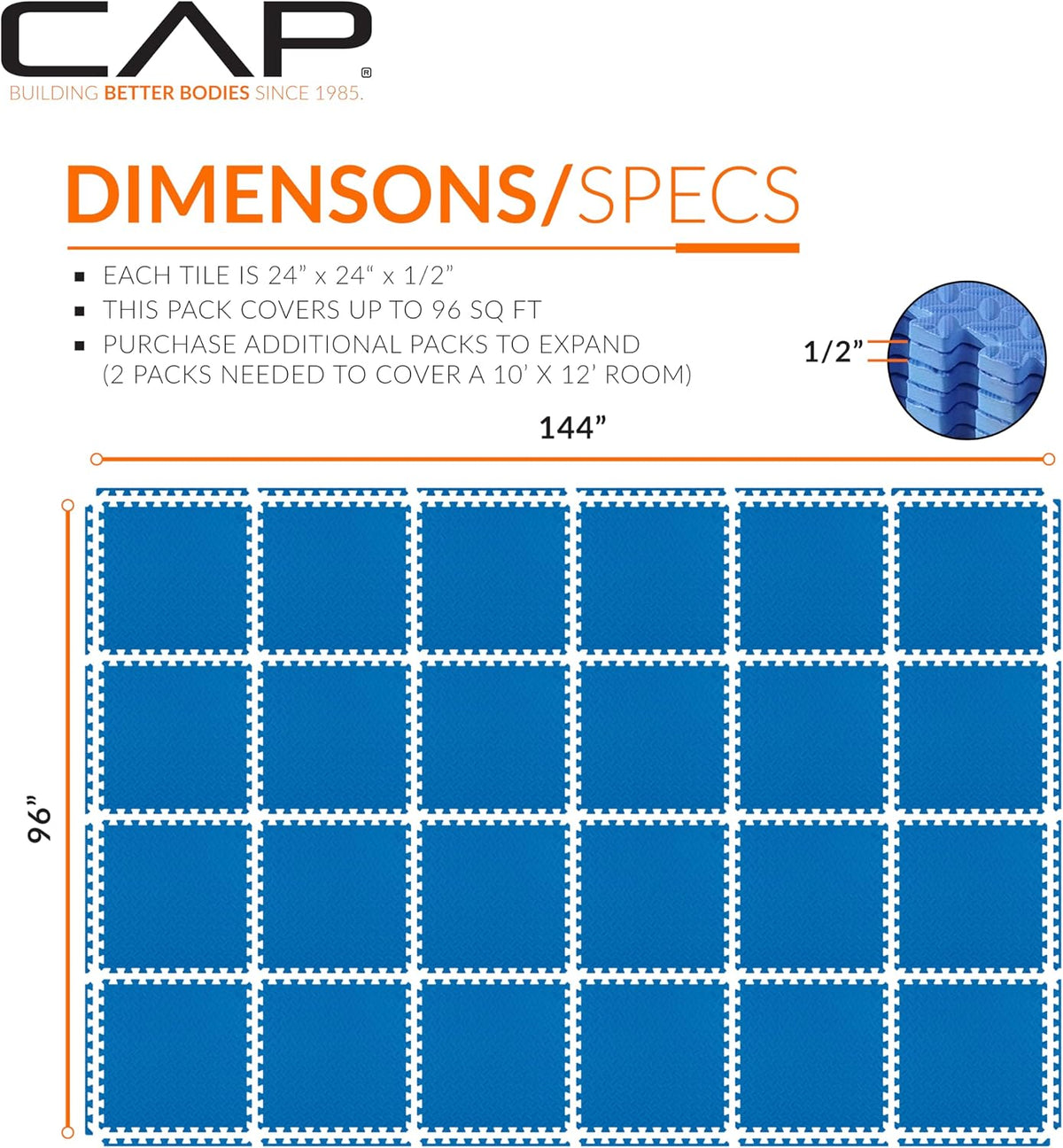 Puzzle Exercise Mats | 1/2” Thick EVA Interlocking Foam Tiles for Home Gym Flooring | Multiple Options