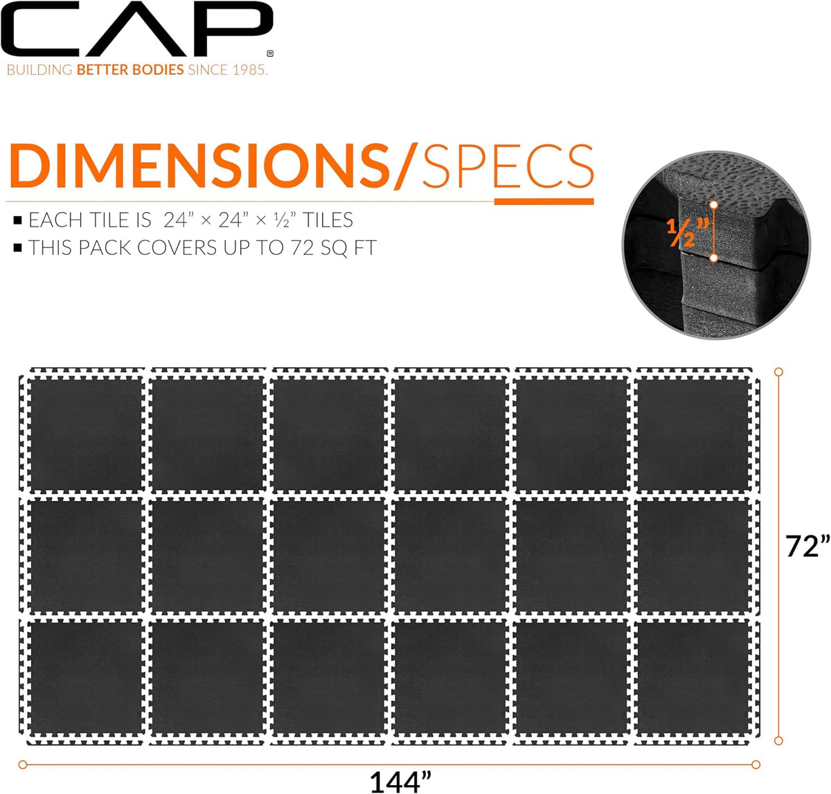 Puzzle Exercise Mats | 1/2” Thick EVA Interlocking Foam Tiles for Home Gym Flooring | Multiple Options