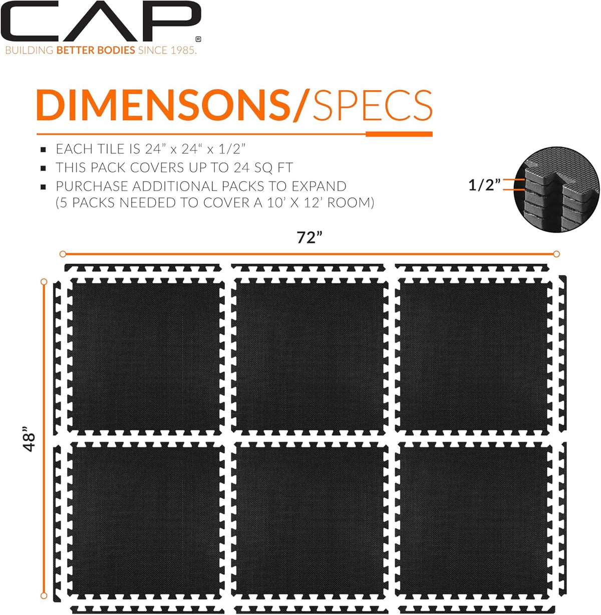 Puzzle Exercise Mats | 1/2” Thick EVA Interlocking Foam Tiles for Home Gym Flooring | Multiple Options