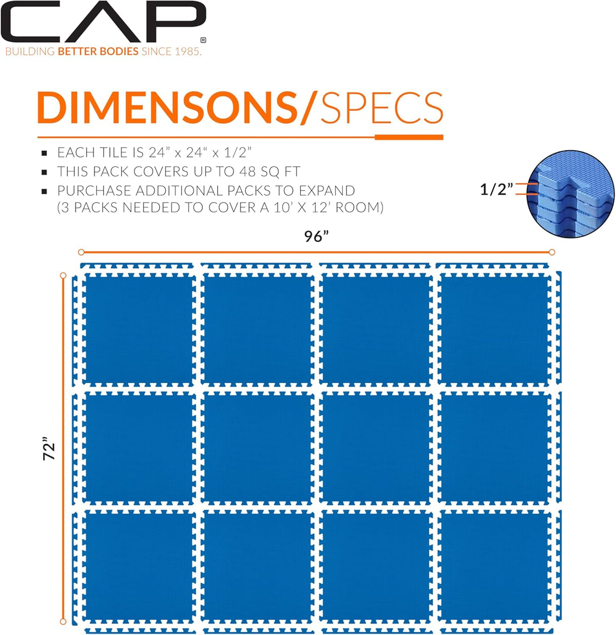 Puzzle Exercise Mats | 1/2” Thick EVA Interlocking Foam Tiles for Home Gym Flooring | Multiple Options