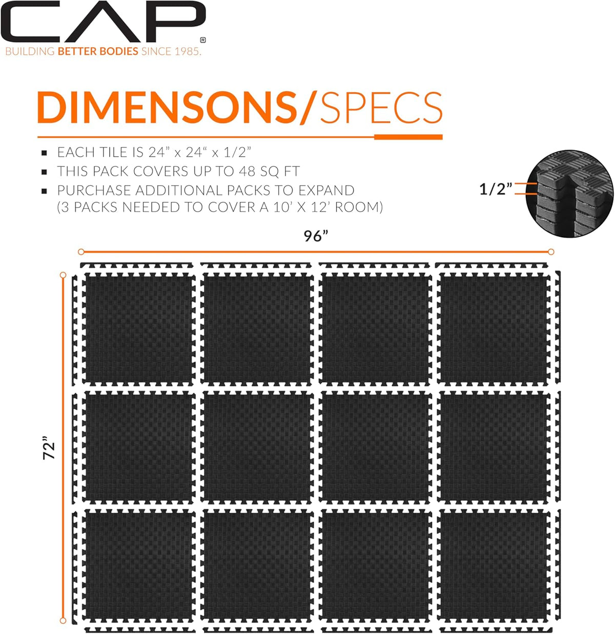 Puzzle Exercise Mats | 1/2” Thick EVA Interlocking Foam Tiles for Home Gym Flooring | Multiple Options