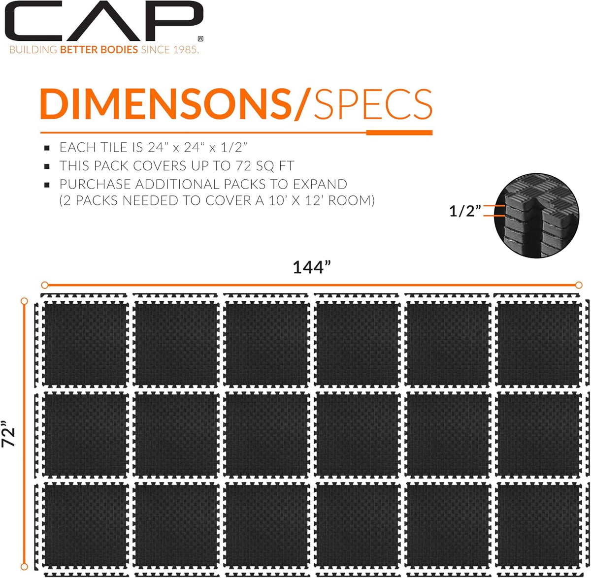 Puzzle Exercise Mats | 1/2” Thick EVA Interlocking Foam Tiles for Home Gym Flooring | Multiple Options