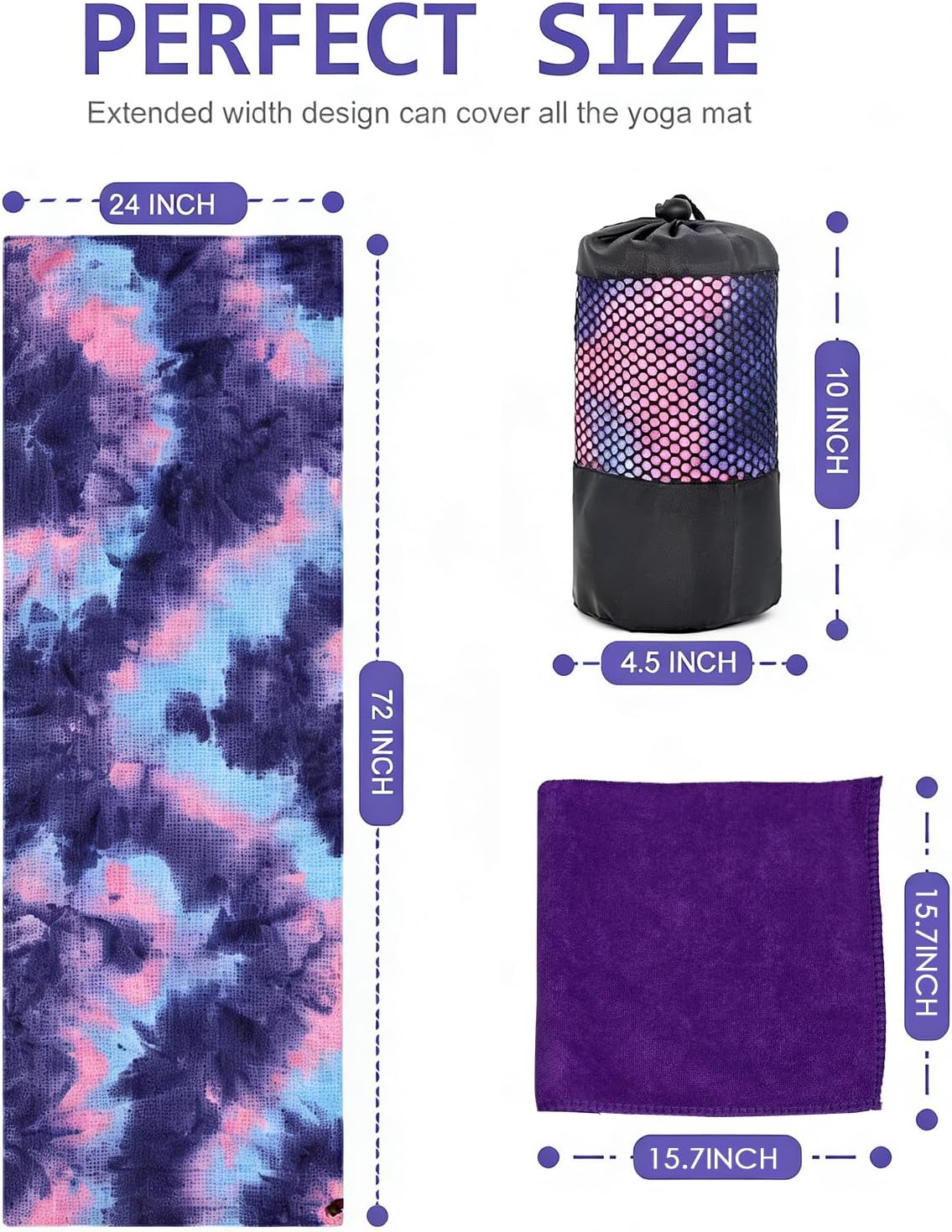 3 Pack Yoga Towel, Hot Yoga Mat Towel, Hot Yoga Towel with Grip Dots Sweat