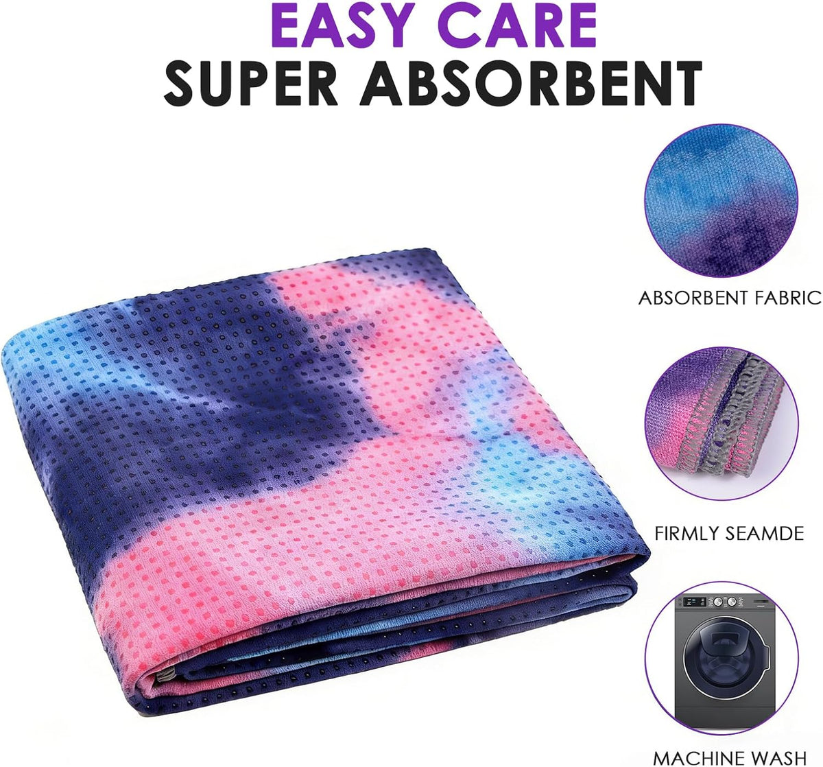 3 Pack Yoga Towel, Hot Yoga Mat Towel, Hot Yoga Towel with Grip Dots Sweat