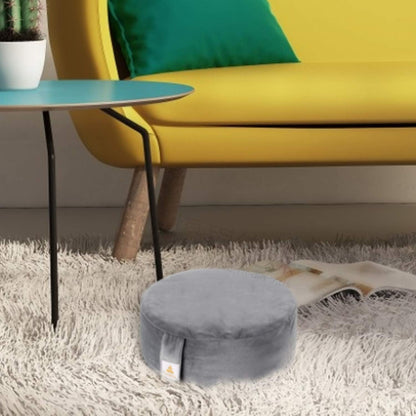 Embroidered Meditation Pillow D=16" H=5.5" Round Velvet Meditation Cushion Yoga Bolster Floor Pouf Zafu Natural Buckwheat hulls Sitting on Floor Removable Organic Cotton Cover Large Kneeling Pillow