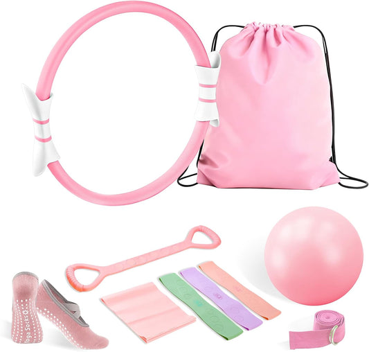 Pilates Kit,Home Pilates Ring Kit for Women,Pilates Equipment Ring and Ball Set with Pilates Ring, Pilates Ball, Resistance Bands, Figure 8 Band & Accessories Pilates Starter Kit