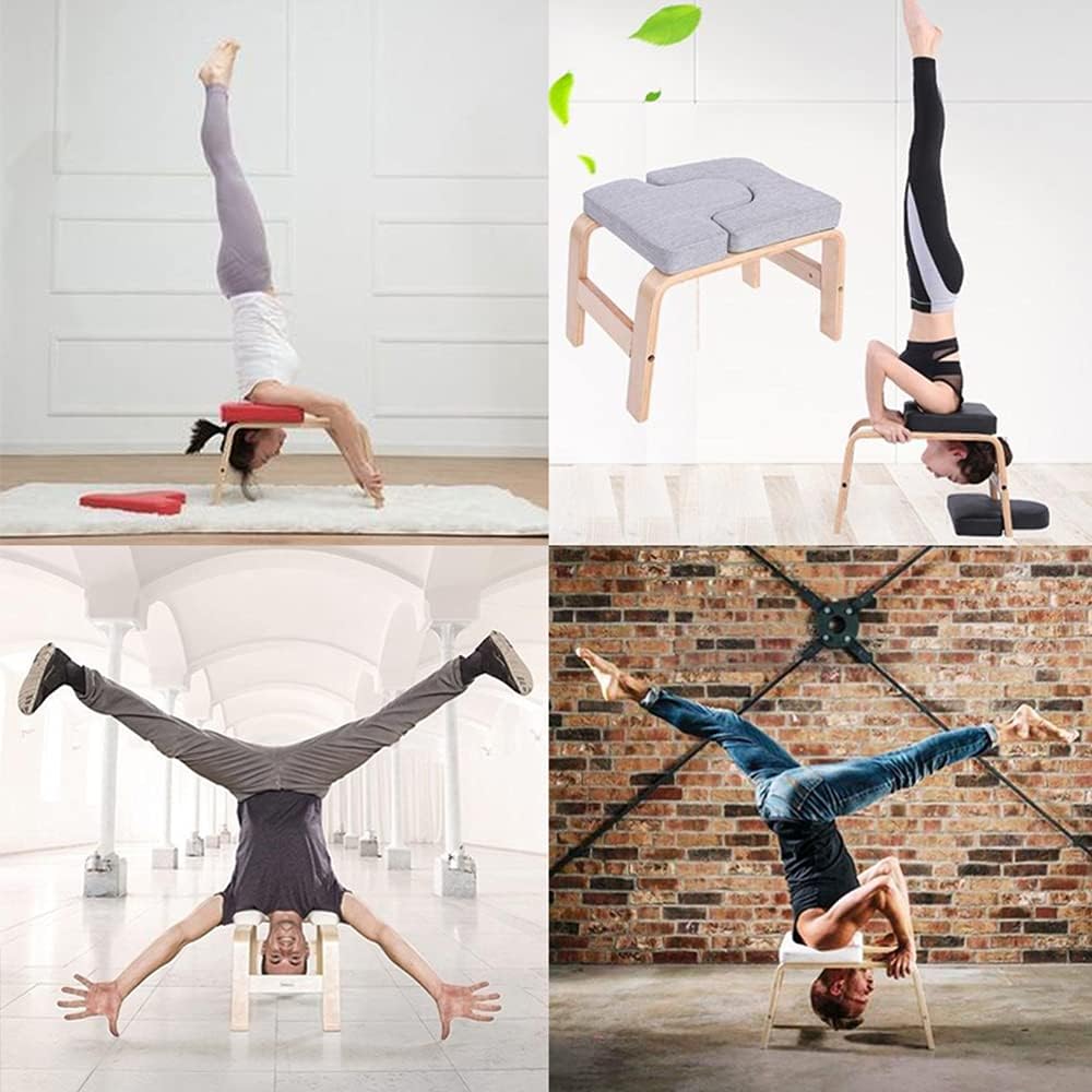 Yoga Headstand Bench, Multifunctional Yoga Inversion Stool, Wood Frame and PU Pads, Upside Down Chair for Balance Training Core Strength (Pure Pearl White)