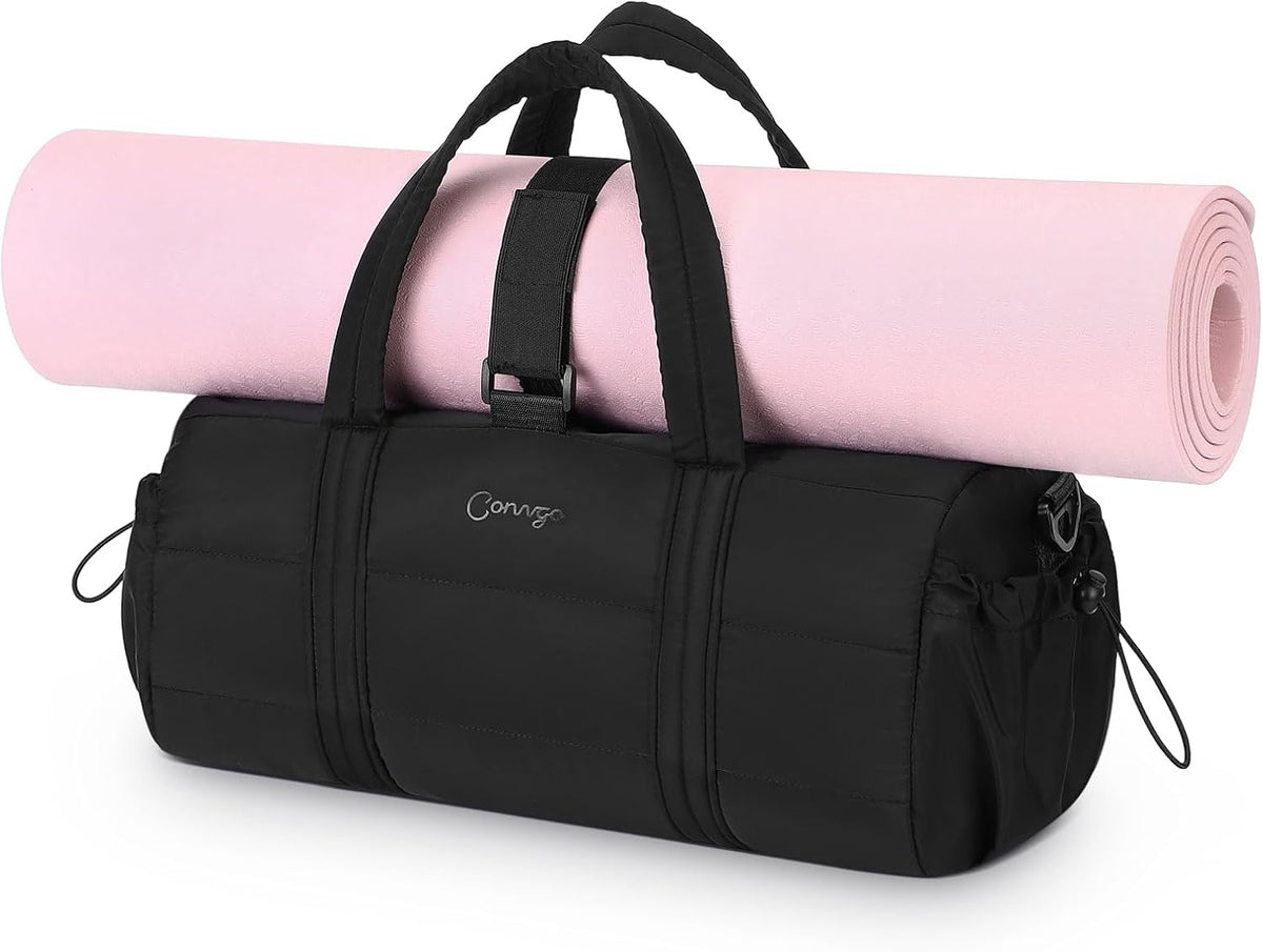 Small Gym Bag for Women Sports Duffel Bag w/Yoga Mat Holder Black