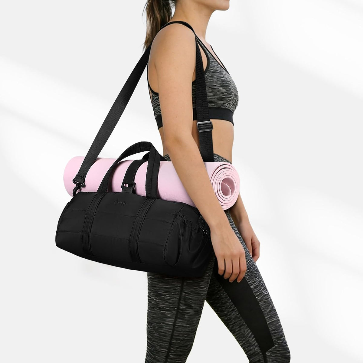 Small Gym Bag for Women Sports Duffel Bag w/Yoga Mat Holder Black