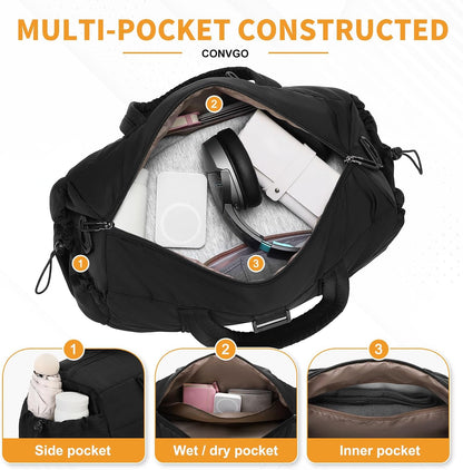 Small Gym Bag for Women Sports Duffel Bag w/Yoga Mat Holder Black
