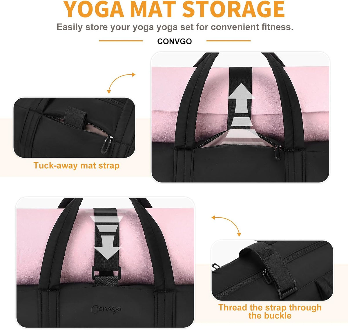 Small Gym Bag for Women Sports Duffel Bag w/Yoga Mat Holder Black