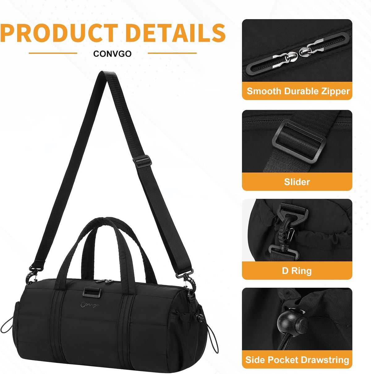 Small Gym Bag for Women Sports Duffel Bag w/Yoga Mat Holder Black