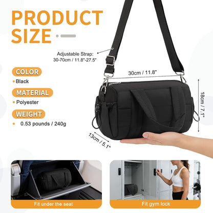 Small Gym Bag for Women Sports Duffel Bag w/Yoga Mat Holder Black