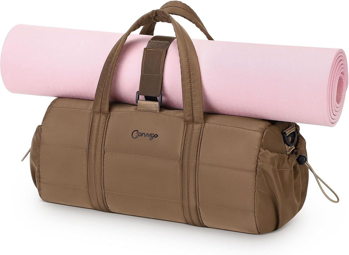 Small Gym Bag for Women Sports Duffel Bag w/Yoga Mat Holder Black