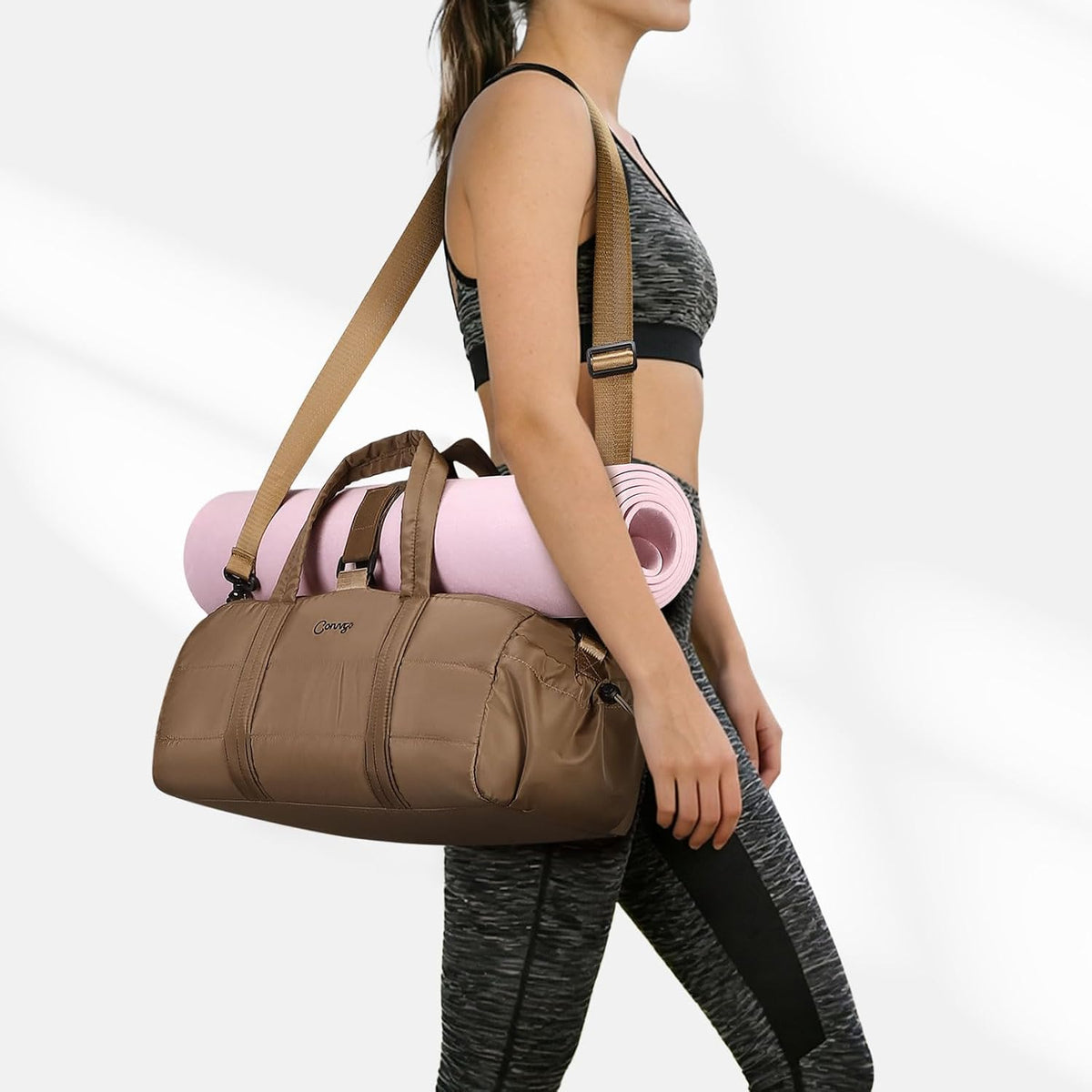 Small Gym Bag for Women Sports Duffel Bag w/Yoga Mat Holder Black