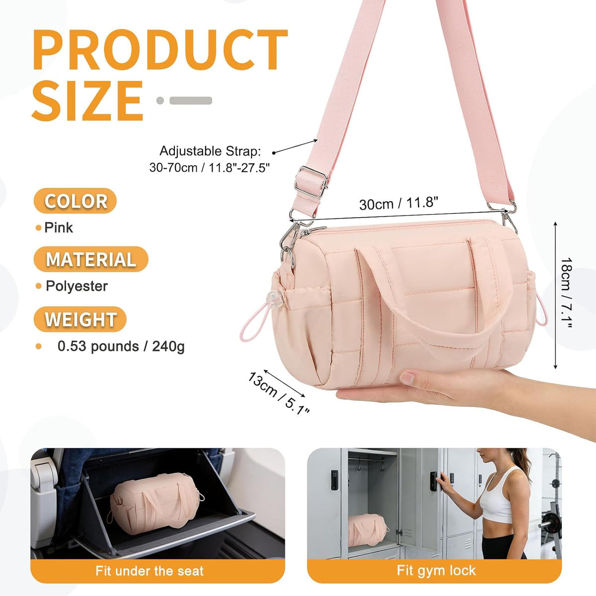Small Gym Bag for Women Sports Duffel Bag w/Yoga Mat Holder Black