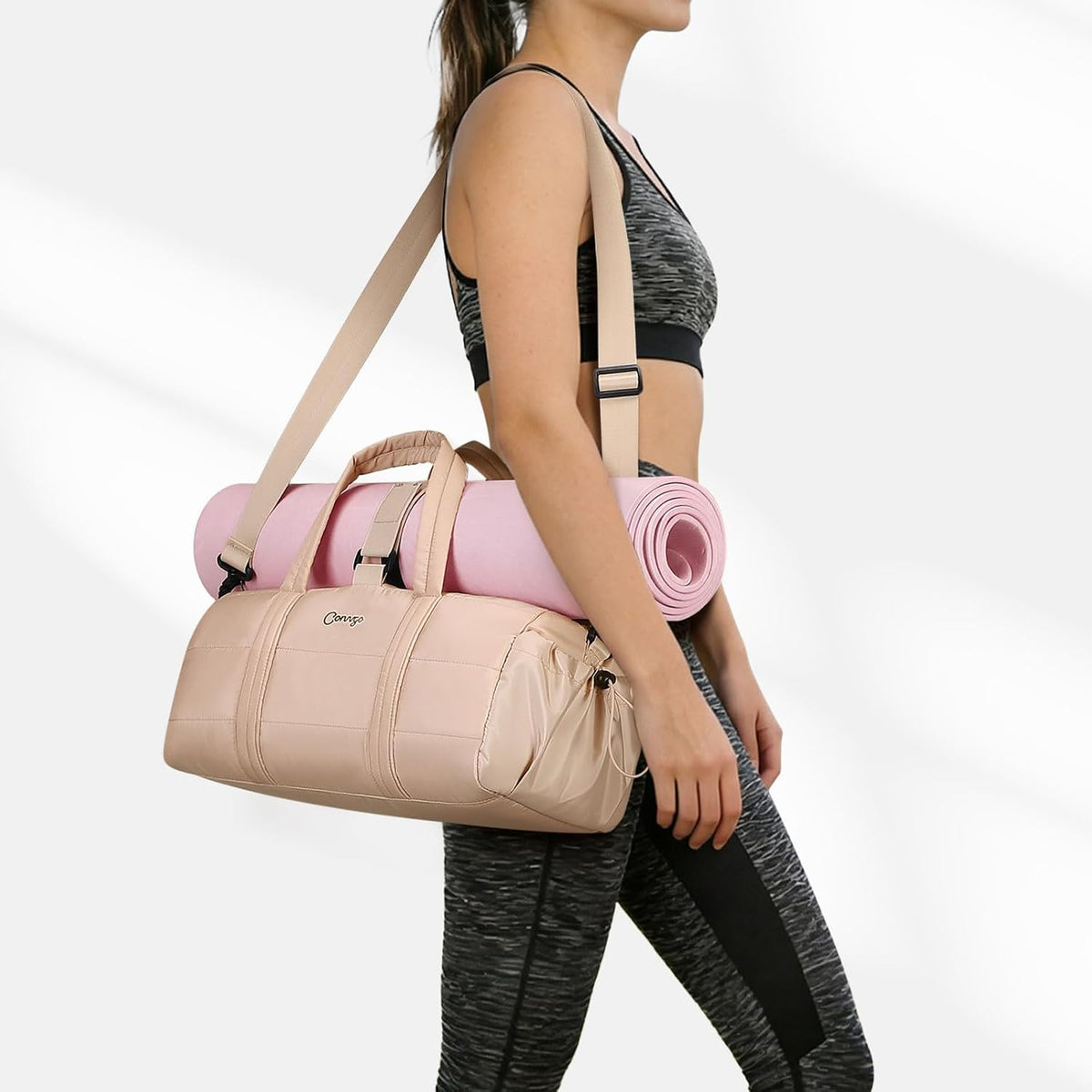 Small Gym Bag for Women Sports Duffel Bag w/Yoga Mat Holder Black