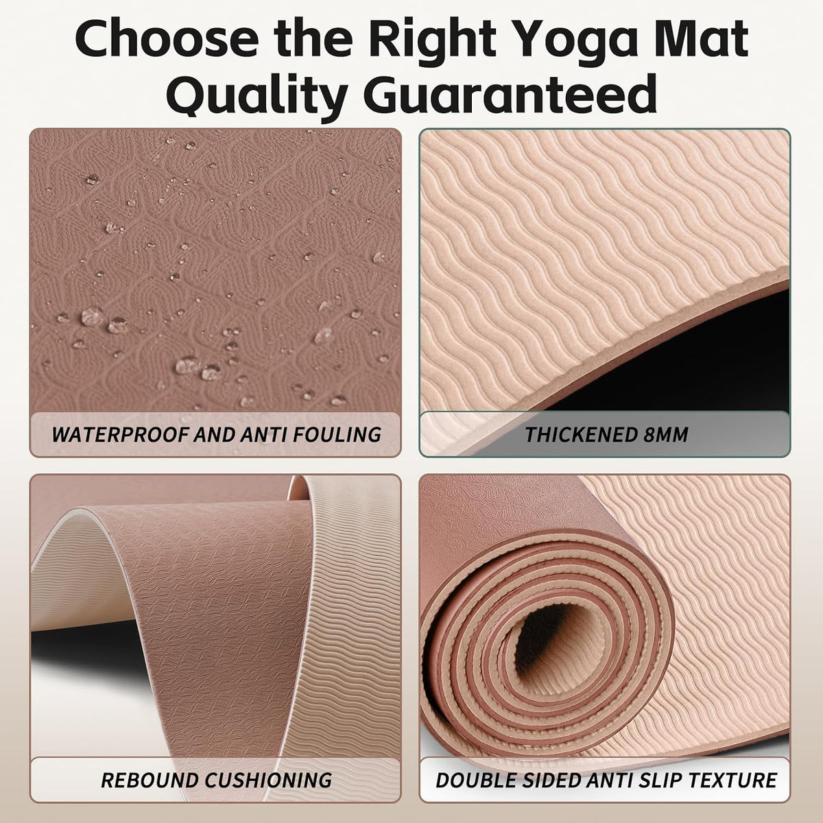 Yoga Mat 8mm TPE Non‑Slip Fitness Mat with Strap for Home Workouts