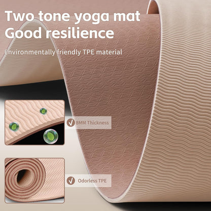 Yoga Mat 8mm TPE Non‑Slip Fitness Mat with Strap for Home Workouts