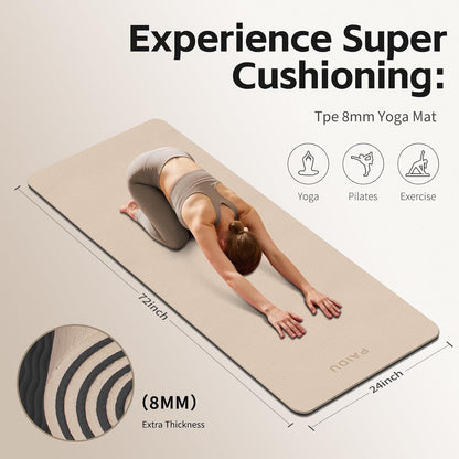 Yoga Mat 8mm TPE Non‑Slip Fitness Mat with Strap for Home Workouts