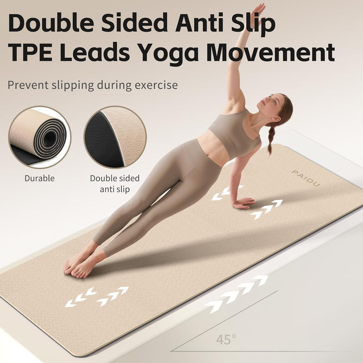 Yoga Mat 8mm TPE Non‑Slip Fitness Mat with Strap for Home Workouts