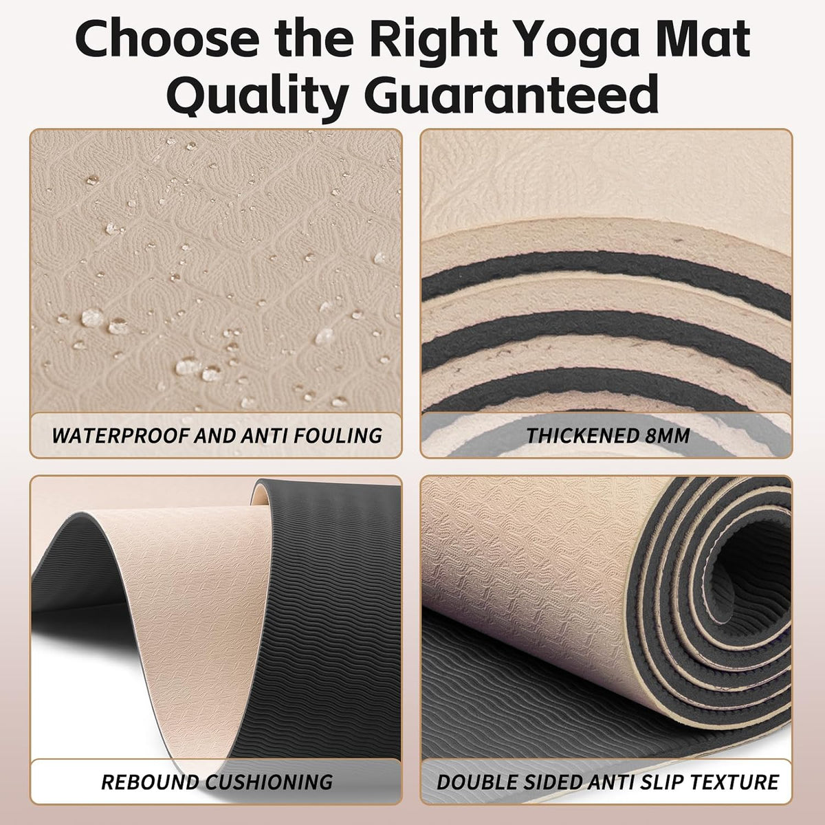 Yoga Mat 8mm TPE Non‑Slip Fitness Mat with Strap for Home Workouts