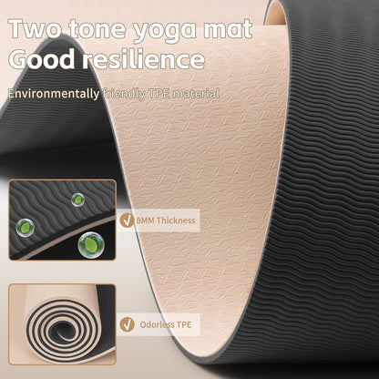 Yoga Mat 8mm TPE Non‑Slip Fitness Mat with Strap for Home Workouts