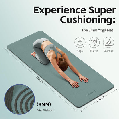 Yoga Mat 8mm TPE Non‑Slip Fitness Mat with Strap for Home Workouts