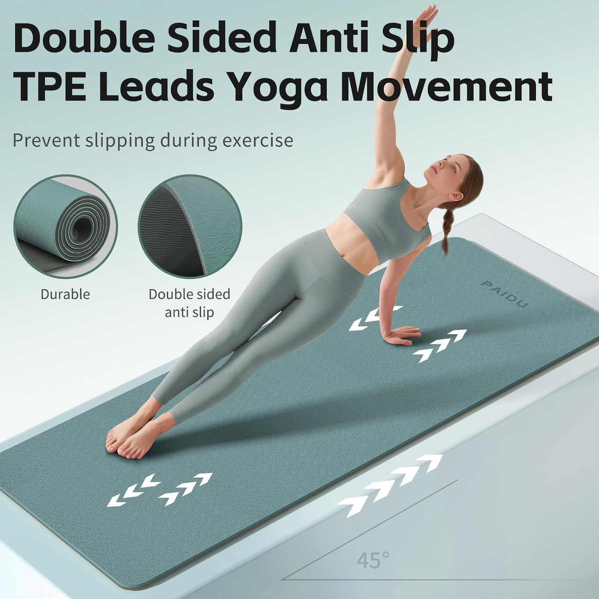 Yoga Mat 8mm TPE Non‑Slip Fitness Mat with Strap for Home Workouts