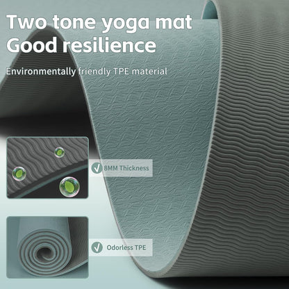 Yoga Mat 8mm TPE Non‑Slip Fitness Mat with Strap for Home Workouts