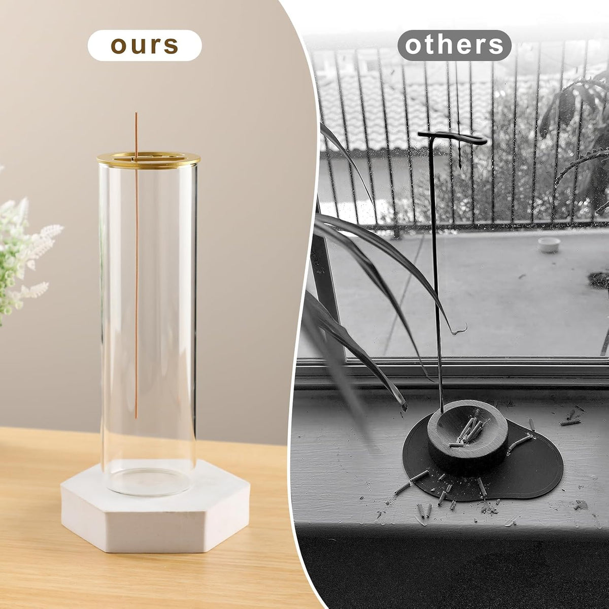 Ceremony Incense Holder, Wooden Incense Burner with Glass Ash Catcher (Wooden Square)