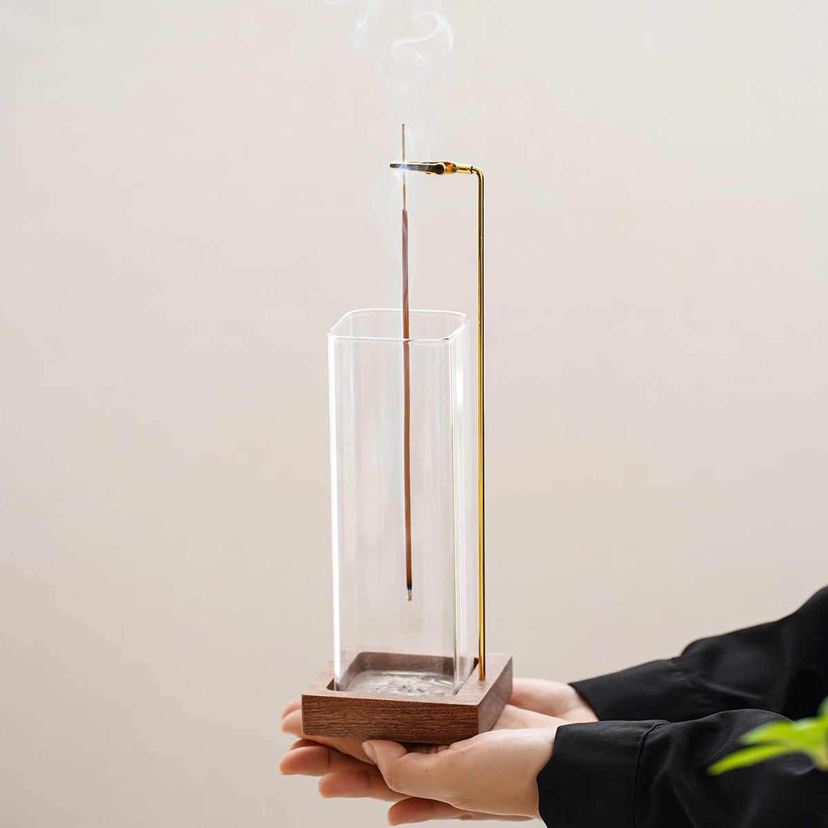 Ceremony Incense Holder, Wooden Incense Burner with Glass Ash Catcher (Wooden Square)