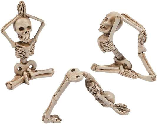 Yoga Skeleton Figurines, Adult Halloween Decor, Set of 3