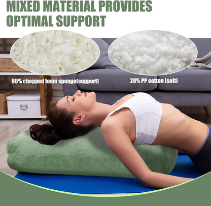 Shredded Foam Yoga Bolster Pillow for Restorative Yoga & Meditation, Versatile Rectangular Yoga Support Pillow Premium Meditation Cushion with Washable Velvet Cover& Carry Handle