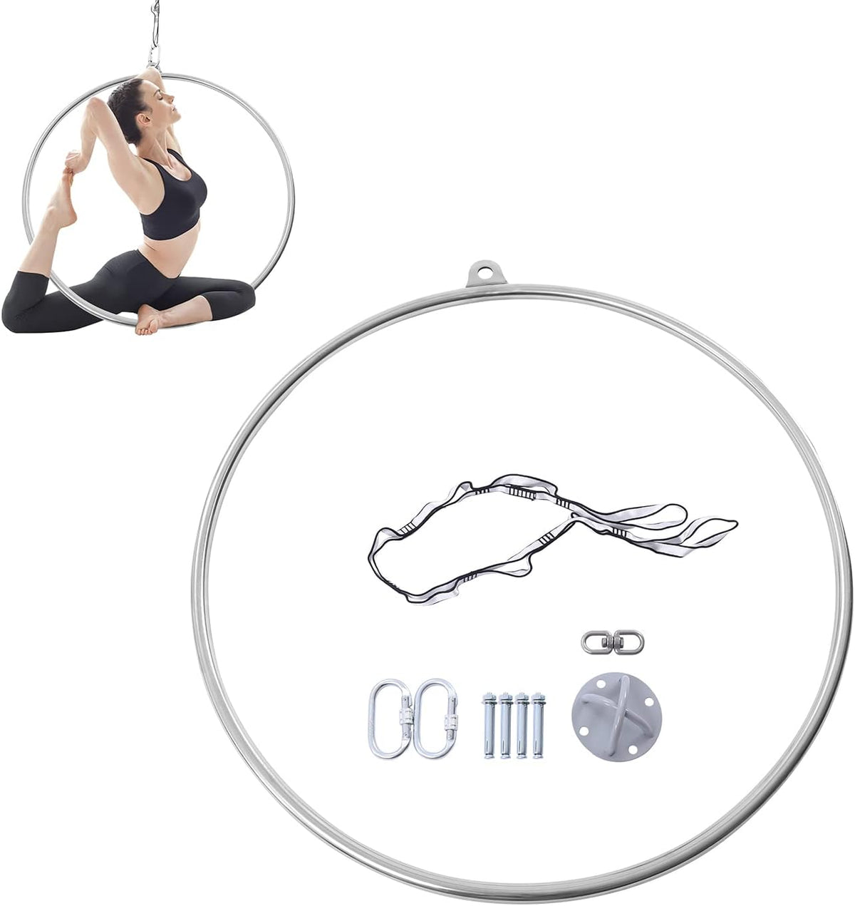 Aerial Hoop, 85cm/90cm Aerial Ring Set Fully Strength Tested 250LBS Single Point Circus Aerial Equipment Yoga Hoop with Accessories, Circus Props Great for Dancing Studio