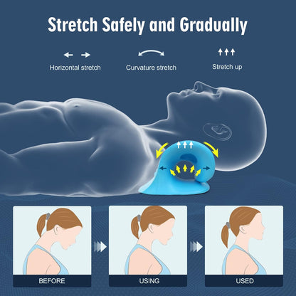 Neck Stretcher for Pain Relief, Neck and Shoulder Relaxer Cervical Traction Device Pillow for Muscle Relax and TMJ Pain Relief (Blue)