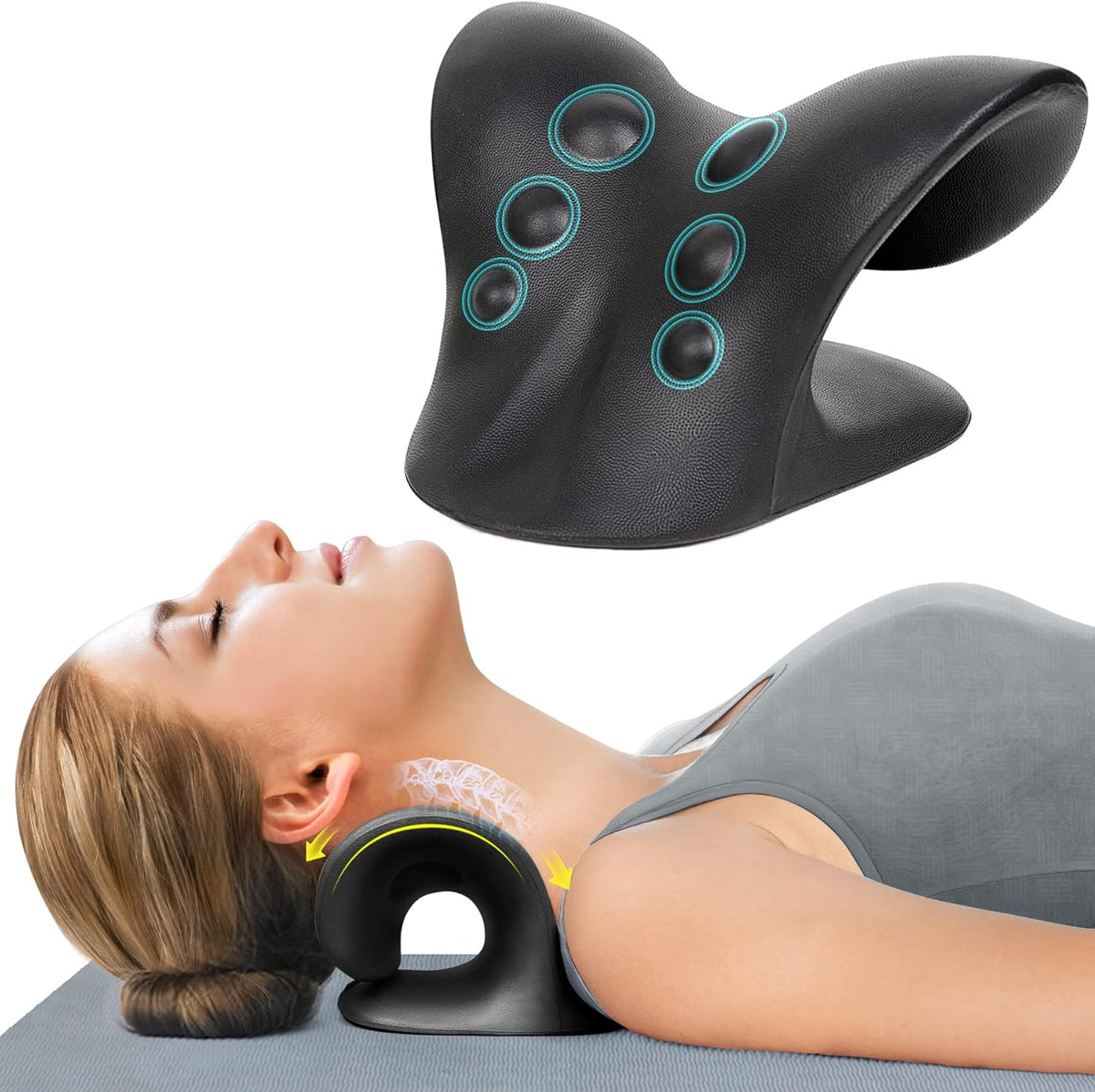 Neck Stretcher for Pain Relief, Neck and Shoulder Relaxer Cervical Traction Device Pillow for Muscle Relax and TMJ Pain Relief (Blue)