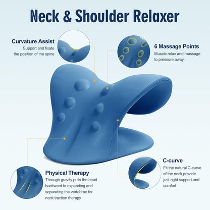 Neck Stretcher for Pain Relief, Neck and Shoulder Relaxer Cervical Traction Device Pillow for Muscle Relax and TMJ Pain Relief (Blue)