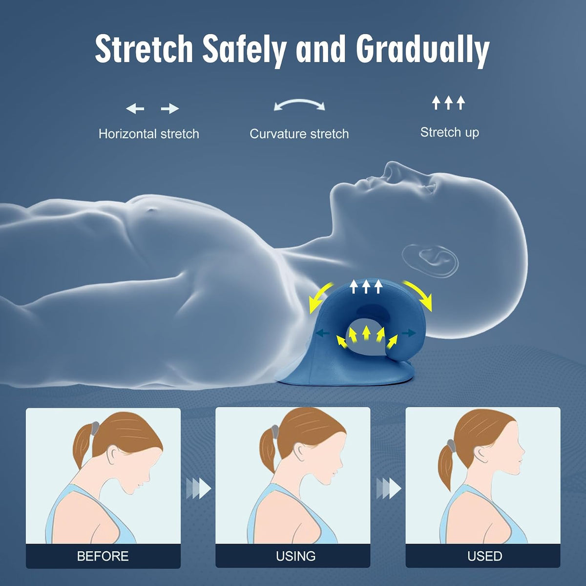 Neck Stretcher for Pain Relief, Neck and Shoulder Relaxer Cervical Traction Device Pillow for Muscle Relax and TMJ Pain Relief (Blue)