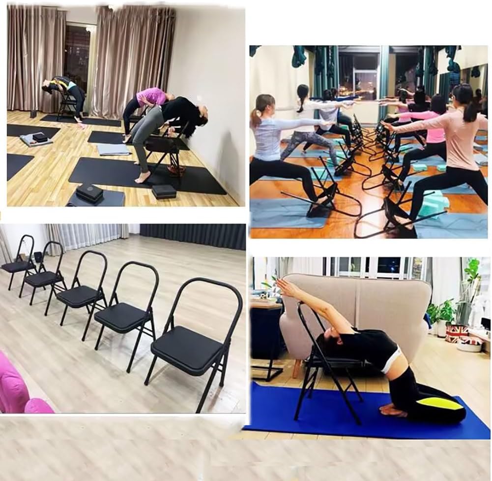 Yoga Auxiliary Chair Pilates Backless Yoga Chair Iyengar Auxiliary Chair with Non-Slip Feet Covers Professional Strength Training Chair,Black-45 * 42 * 80cm