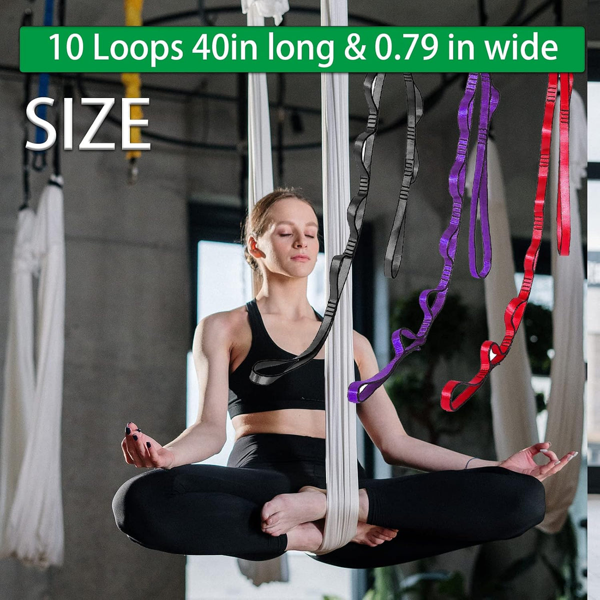 Aerial Yoga Hammock Daisy Chains Strap, Strong 22kN Adjustable with 10 Loops, No Stretch, Yoga Straps Nylon Chain Sling for Aerial Yoga,Swing, Hammock, Suspension, Exercise